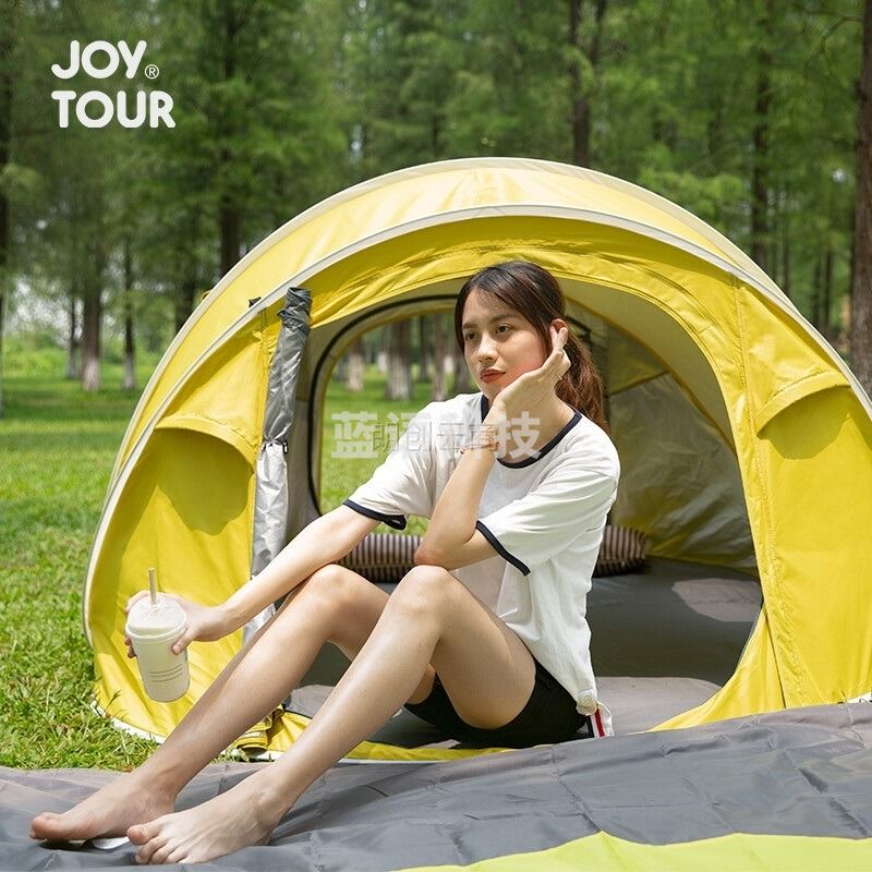 JOYTOUR 户外3-6人全自动帐篷一秒速开手抛帐篷 双层加大沙滩野外露营休闲防水涂银防晒帐篷便携 冷光灰