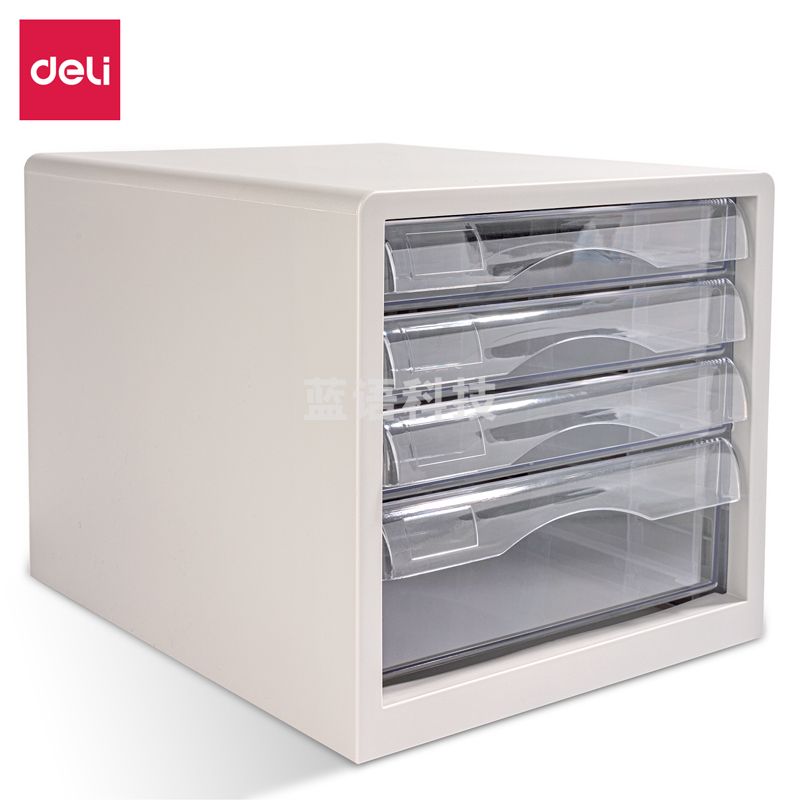 得力 9774 4层桌面文件整理盒 三小一大 A4拉手资料收纳整理盒 整理箱 带索引标签 学科试卷分类收纳盒 白色