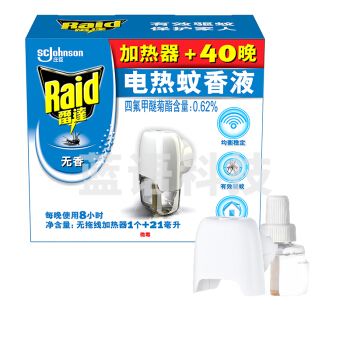 雷达(Raid) 电蚊香液 1瓶装 40晚+无线加热器 无香型 驱蚊液 防蚊液 驱蚊水 驱蚊器