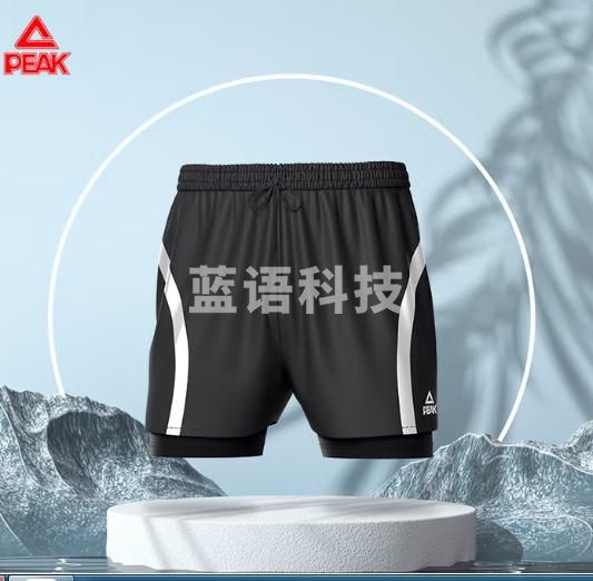 匹克泳裤男泳衣男防尴尬速干宽松平角沙滩裤双层温泉海边度假泳裤黑L