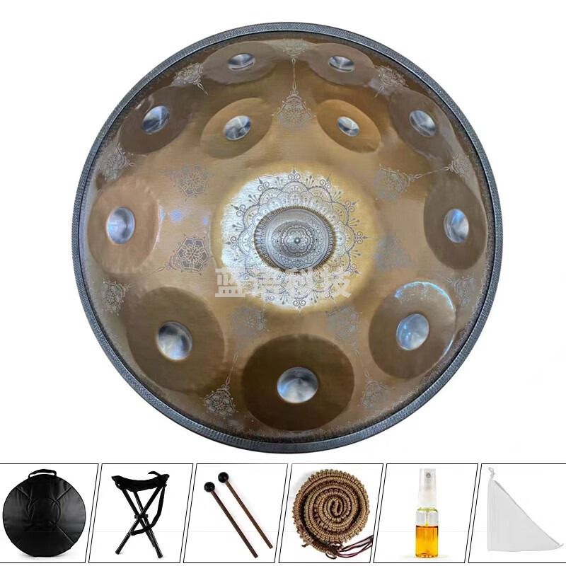 手碟鼓专业级 handpan手碟440赫兹432赫兹手工锻打乐器鼓 12音金色曼陀罗+赠品