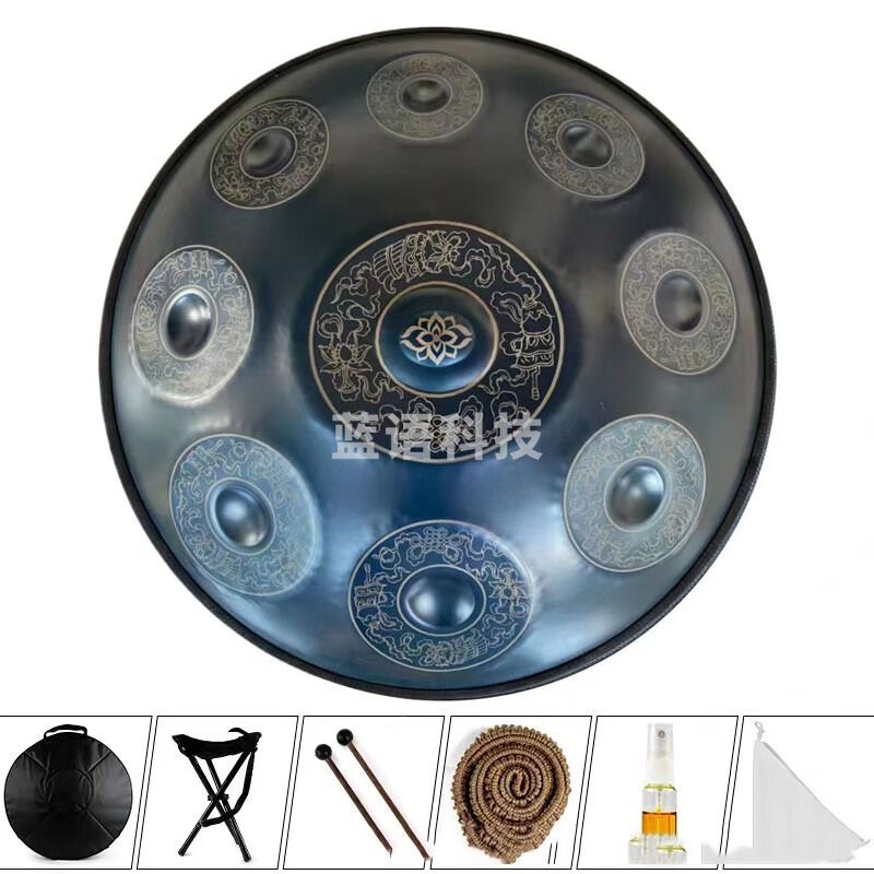 手碟鼓专业级 handpan手碟440赫兹432赫兹手工锻打乐器鼓 9音蓝色青花纹+赠品