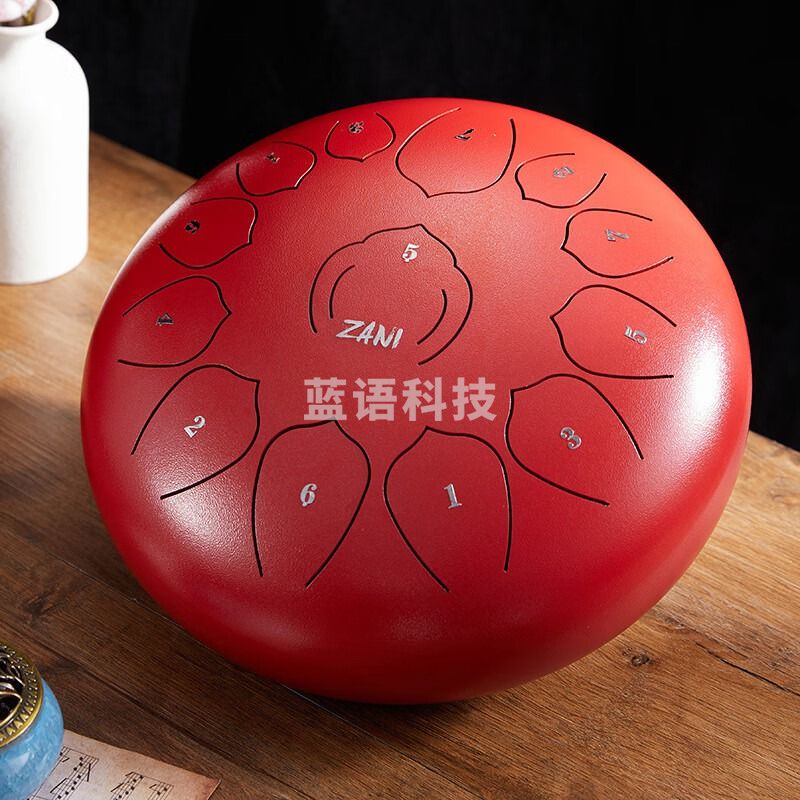 12寸13成人儿童初学色打击乐器空鼓无忧音钢舌空灵鼓 【浮莲款】碳钢-中国红