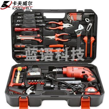 卡夫威尔 128件套手电钻工具箱套装 大型冲击钻工具套装 电动螺丝刀电工木工电动工具组套扳手钳子 P14006A