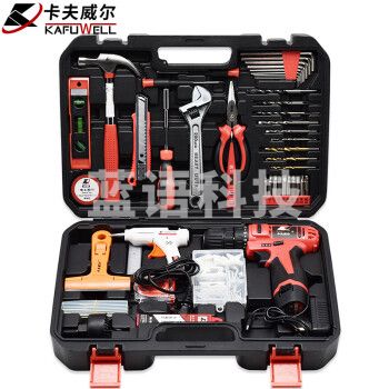 卡夫威尔 122件套锂电钻套装 日常家用工具箱套装 家居备用手电钻工具组套 P3028A