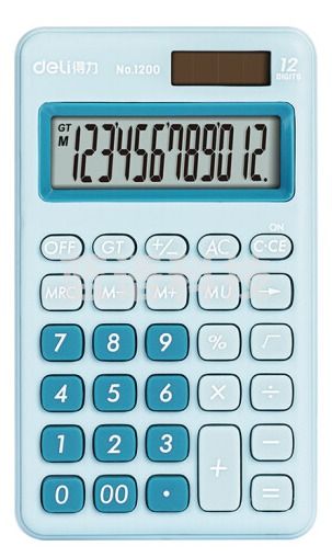 得力(deli)双电源便携款时尚计算器 轻薄机身硅胶按键 学生可爱桌面计算机 办公用品 浅蓝1200