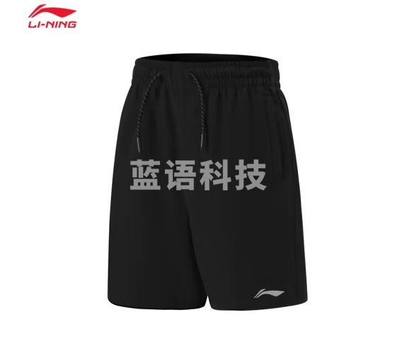 李宁童装速干运动裤男大童24新款弹力松紧纯色休闲运动短裤子 黑色-2 175