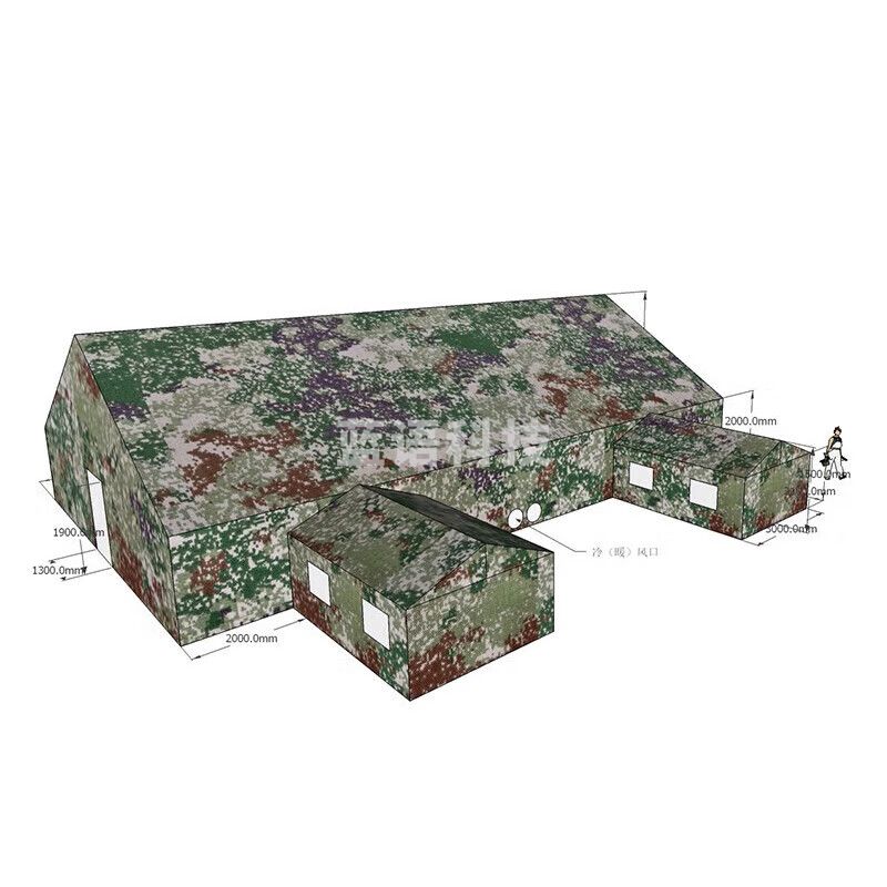 220平指挥棉帐篷 定制加厚加粗型带2个耳房丛林星空 耳房3*4m