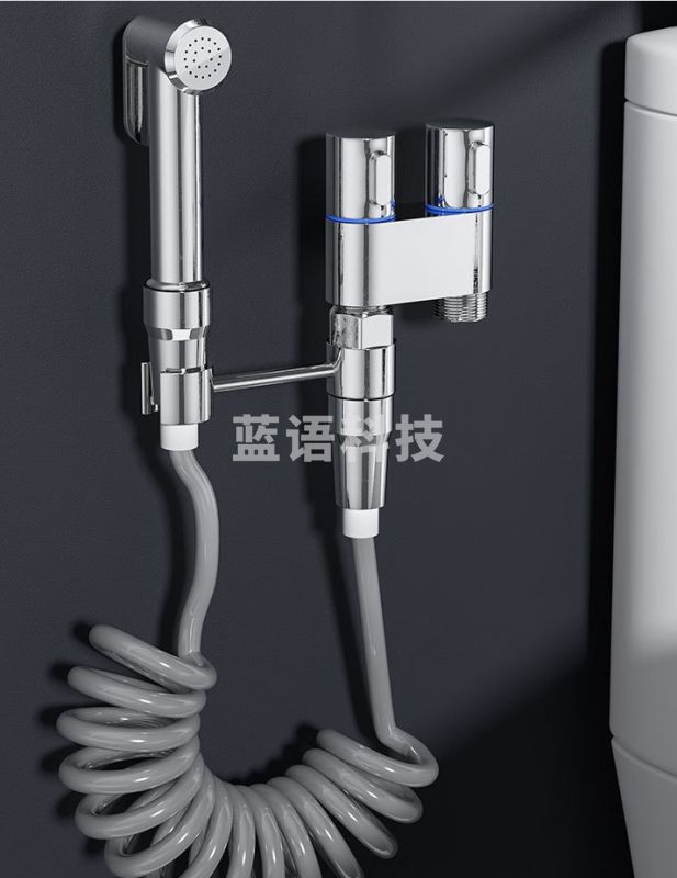 冰禹 BYzx-68 高压冲洗马桶伴侣妇洗器 一进二出角阀卫生间马桶喷枪套装 铜喷枪镀铬
