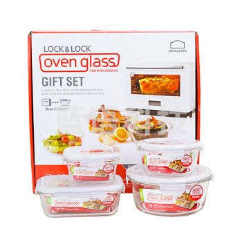 乐扣乐扣（LOCK&LOCK）LLG861S002 玻璃饭盒微波炉加热食品级水果便当盒带饭餐盒4件套