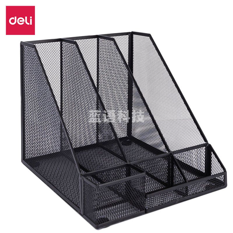 得力（deli） 78987 三联金属网状文件框带笔筒(黑)(个)