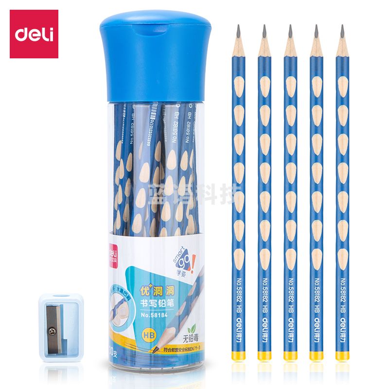 得力58184_洞洞铅笔30支桶装装HB(混)(30支/筒)