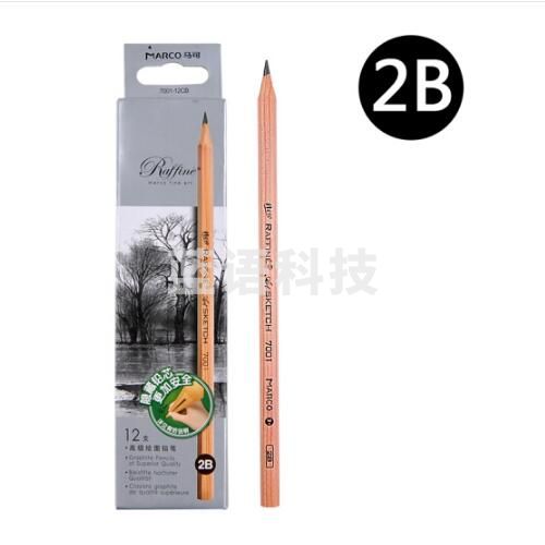 马可（MARCO）Raffine拉斐尼系列 原木专业美术HB素描铅笔12支六角杆手绘速写绘图笔纸盒装7001-2B