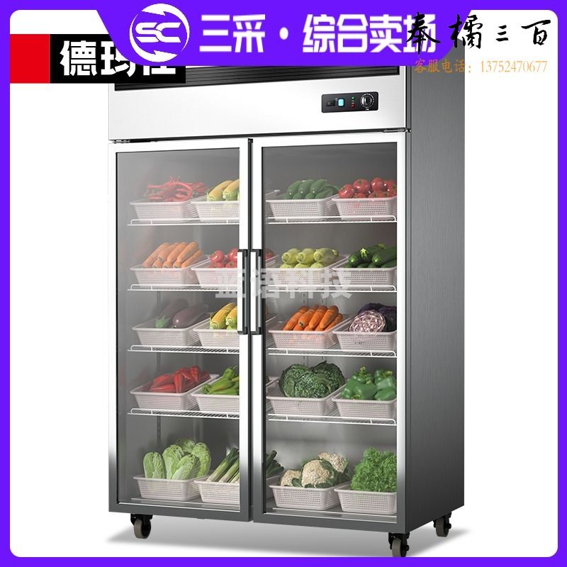 德玛仕 BG-900C-1C 双开门冰箱商用 超市厨房保鲜展示柜 水果蔬菜饮料立式大容量玻璃冰柜 智能厨房电器