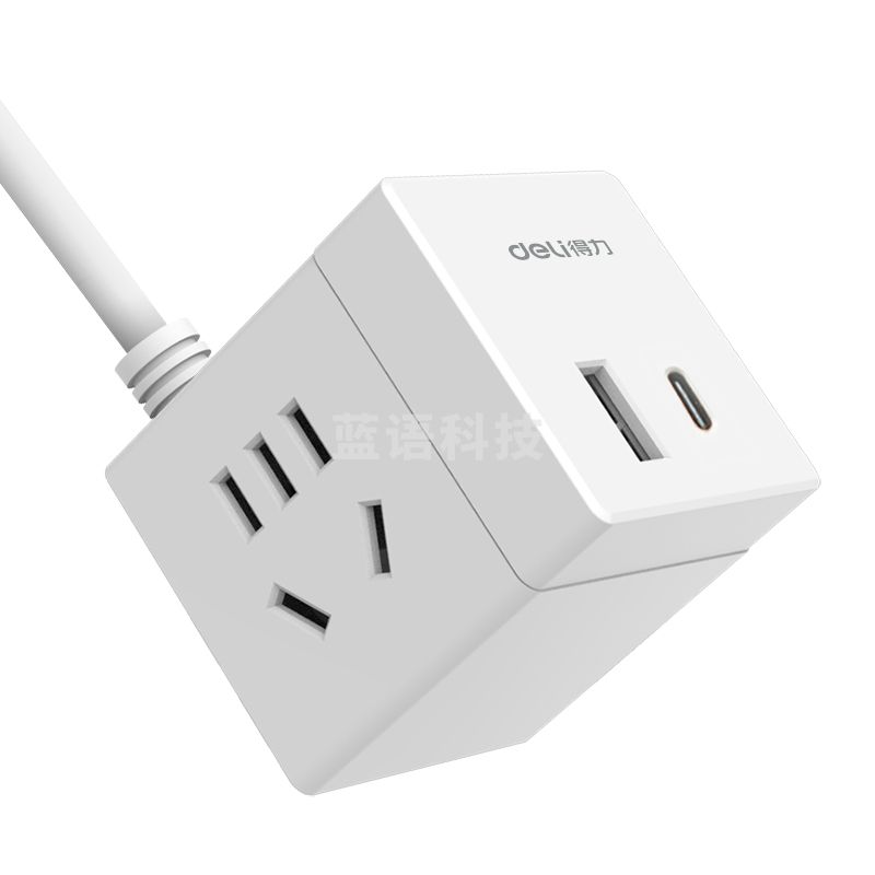 得力33629插座_2组+2U_1.5米_彩盒装(白)(只)