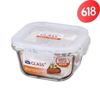 乐扣乐扣（LOCK&LOCK）LLG205 玻璃碗饭盒便当盒耐热玻璃保鲜盒餐盒微波炉饭碗 -方形300ml