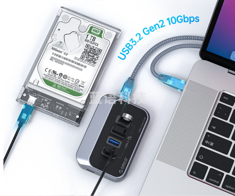 奥睿科（ORICO)USB3.2分线器Gen2扩展坞拓展集线器10Gbps转换hub延长线适用于苹果macbook笔记本M32A2C