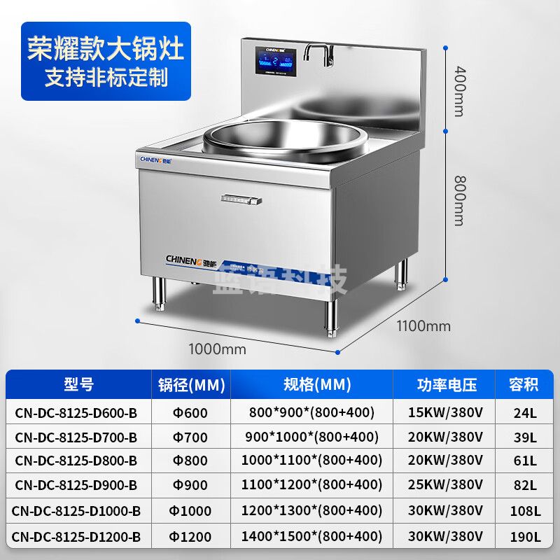 驰能（CHINENG）电磁大锅灶商用电磁炉大功率20kw饭店食堂厨房猛火电炒锅灶台 CN-DC-8125-D800-B