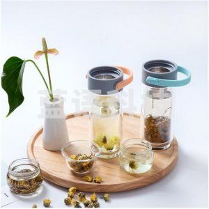 乐扣乐扣 LOCK&LOCK  250ml薄荷绿色  LLG647MIT 双层透明玻璃杯 茶水分离 商务便携随手水杯