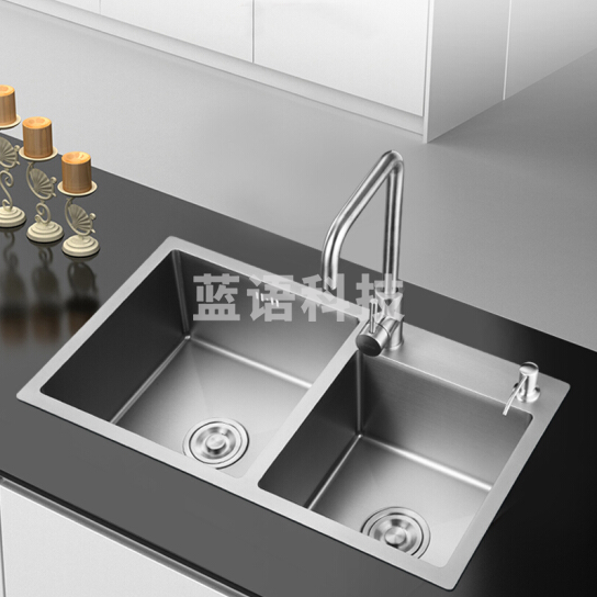 巨联 304不锈钢手工加厚水槽双槽 800*450*220