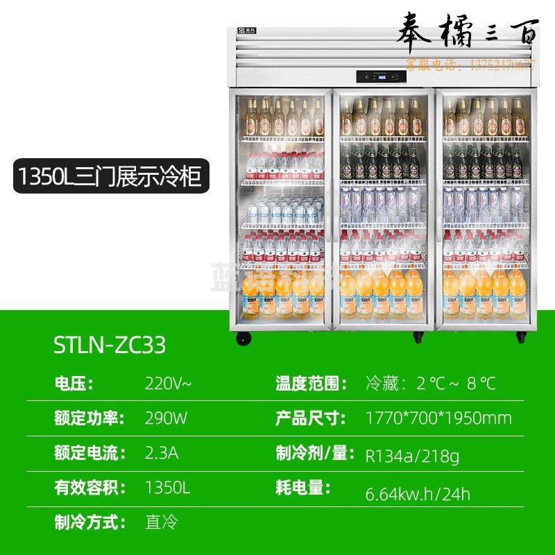 圣托（Shentop）商用不锈钢厨房冰箱 大容量冰柜冷藏饮料柜 水果蔬菜立式保鲜展示柜 STLN-ZC33