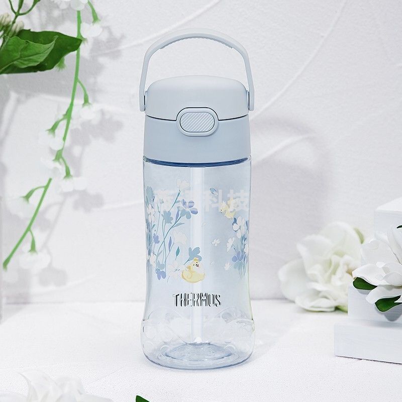 膳魔师（THERMOS） Tritan塑料杯卡通儿童学生带刻度可爱吸管杯运动随手杯F4011T TCSQ-450 栀子花