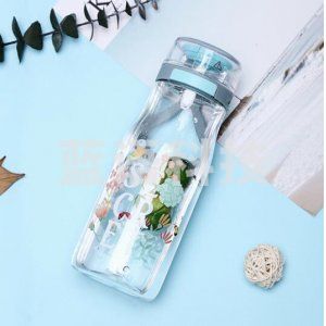 乐扣乐扣 lock&lock ABF687BLU Tritan材质塑料水杯 一键式开启花语女生水杯 蓝色500ml