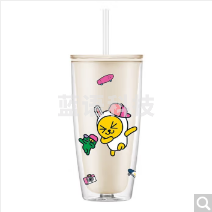 乐扣乐扣 LOCK&LOCK HAP507IVY_KKM kakao款双层塑料吸管杯 简约办公随手杯 750ml白色木子兔