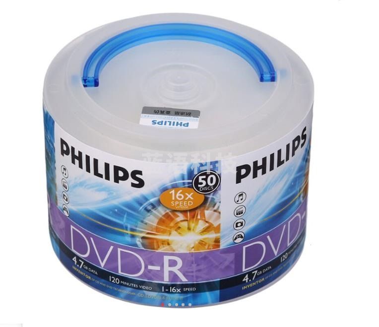 飞利浦 DVD光盘防水可打印DVD刻录盘DVD空白光盘16速4.7G(50片装)新老包装随机发货