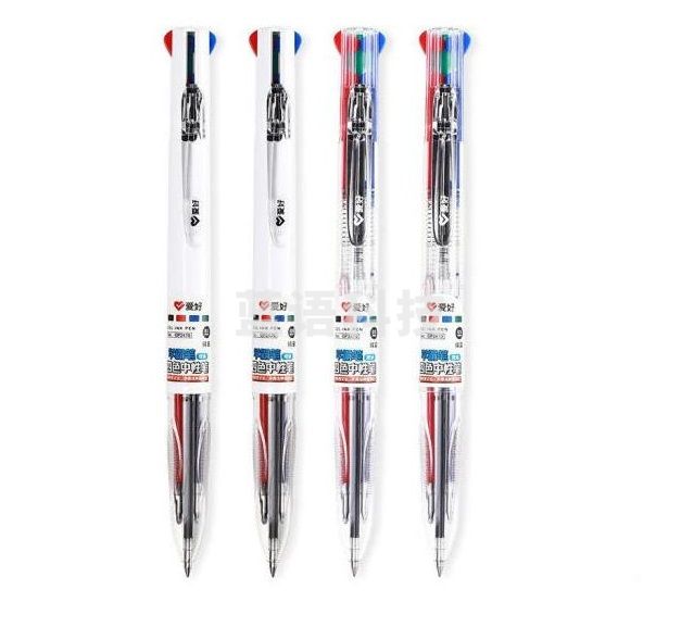 爱好（AIHAO）多色合一中性笔黑蓝红绿四色多功能中性笔 0.5mm（12支一盒）