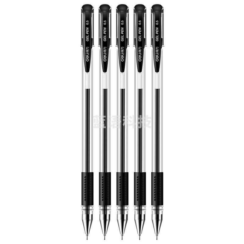 得力6605中性笔0.5mm半针管 黑色 (5支/卡 10卡起售)