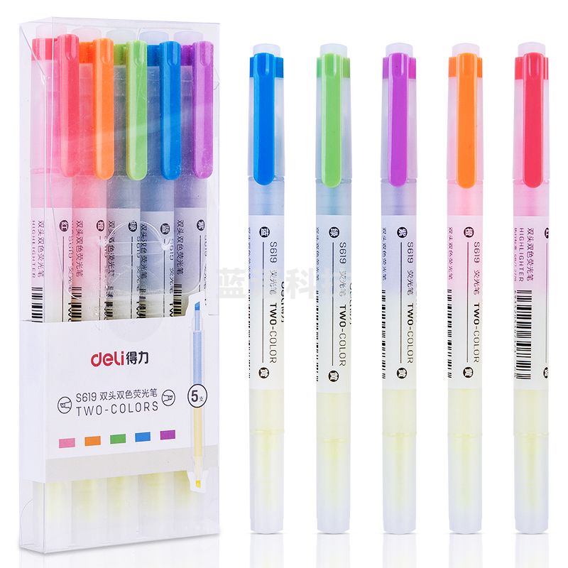 得力S619荧光笔(混色)(5支/盒 5盒装)