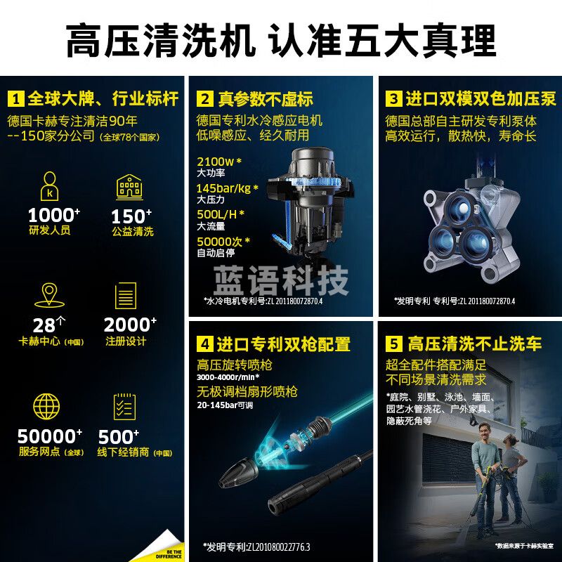 KARCHER德国卡赫 K5C洗车机2100W洗车高压喷水水枪冲洗庭院清洗机洗地进口 K5 Compact
