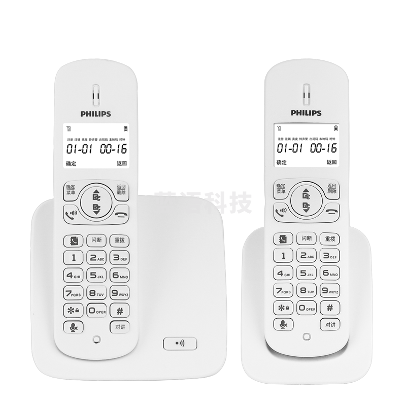 飞利浦（PHILIPS）无绳 电话机 无线座机 子母机 办公家用 屏幕白色背光 持久待机 DCTG186（1+1）白色