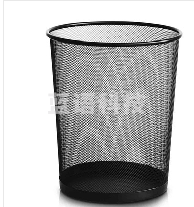 得力 26.6cm黑色中号金属网状圆纸篓 办公家用垃圾桶