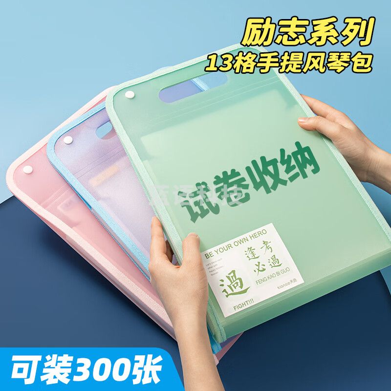 天色（TIANSE）TS-1827 竖式手提13格风琴包 绿色