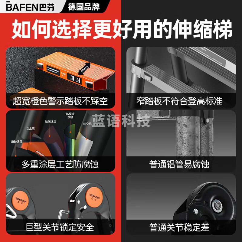 巴芬(BAFEN)伸缩梯可折叠人字梯铝合金多功能工程梯可变直梯 HH-D29