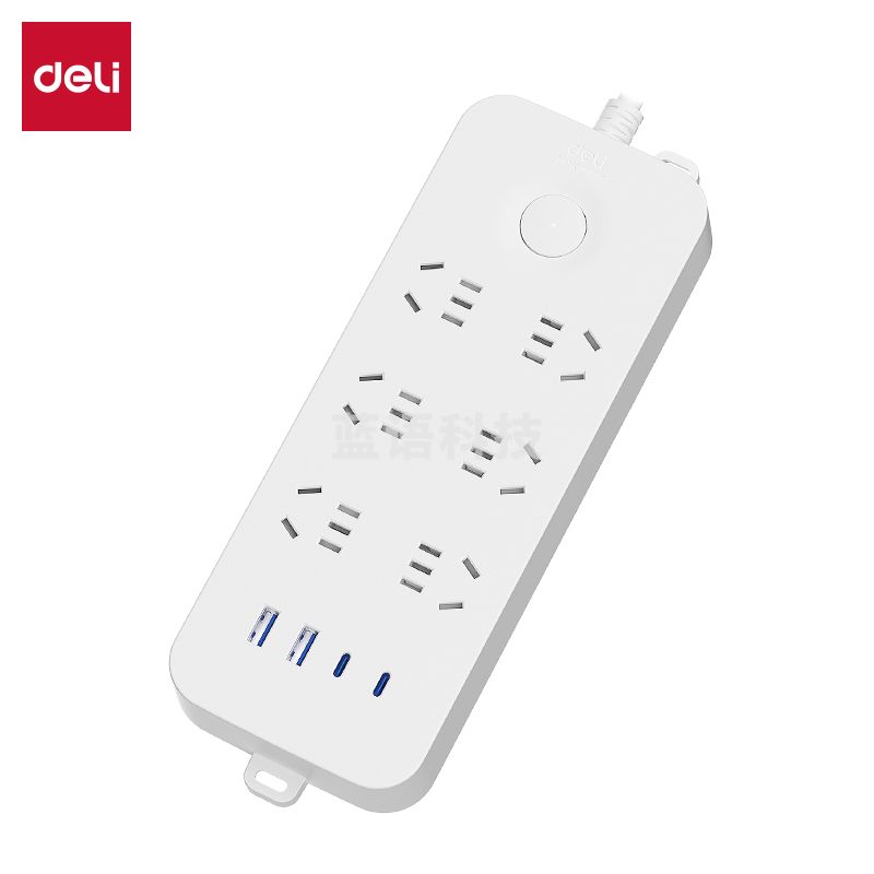 得力LX3035(1.8)插座插线板_6组+2A2C_1.8米(白)(个) M&C31495