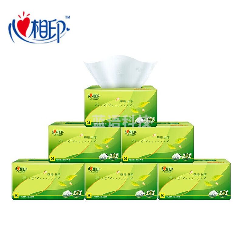 DT151300心相印茶语丝享系列130抽三层压花塑装纸面巾    一 箱