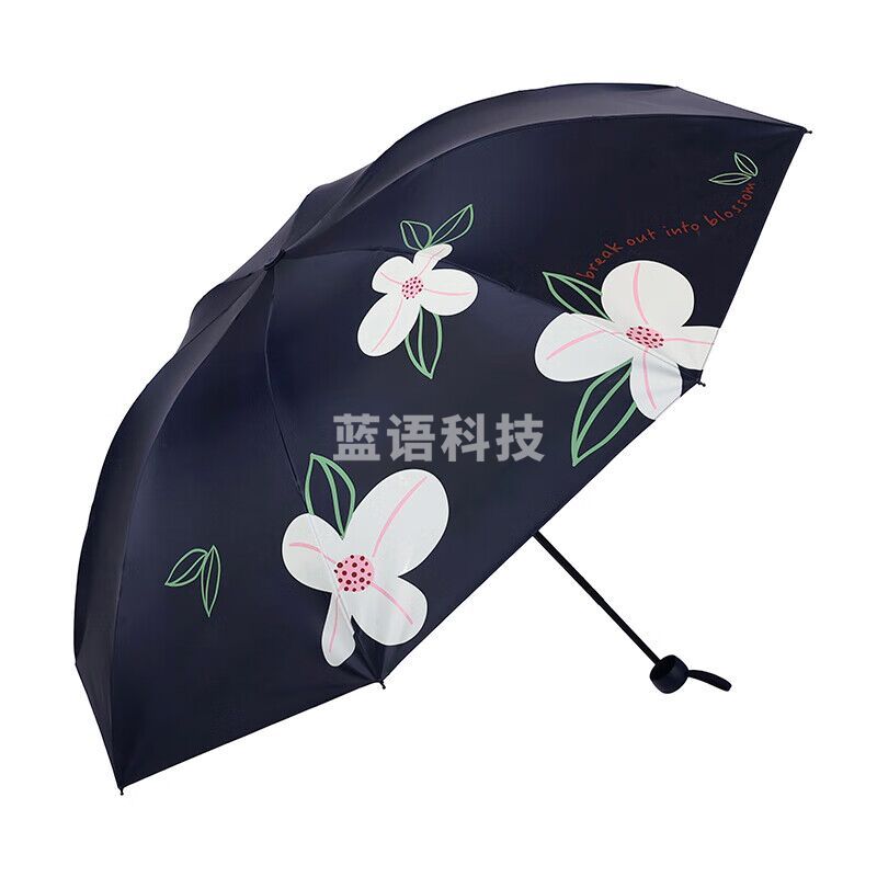 天堂伞33935E花兮时光黑胶三折叠便携防晒防紫外线小清新印花学生新款正品太阳伞 藏青色（33935E花兮时光） 8骨 多色可选见详情页