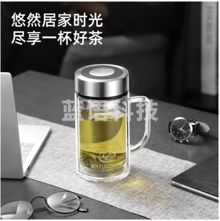富光WFB1058-560 银离子抗菌高硼硅玻璃杯大容量带茶隔水杯子办公加厚泡茶杯