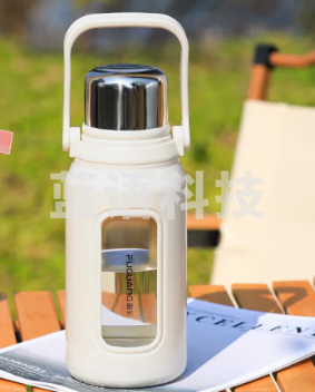 富光玻璃杯大容量水杯男士高硼硅玻璃水杯茶水分离泡茶杯子860ml 白