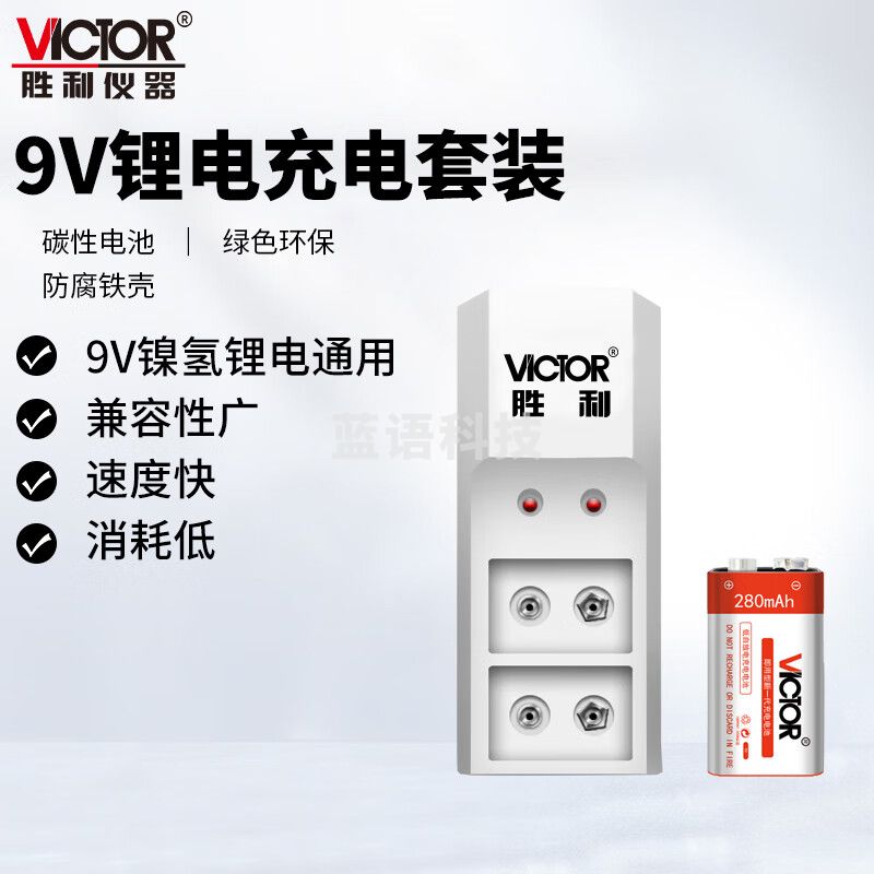 胜利仪器（VICTOR）9V充电电池套装 适用无线话筒麦克风 万用表6F22电池9号