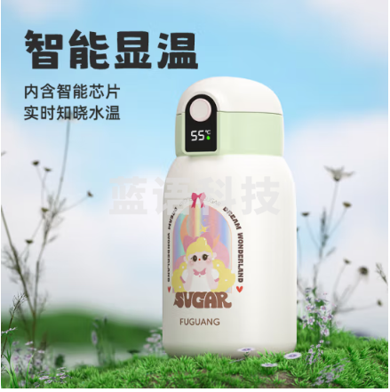 富光WFZ1205-500 保温杯316内胆显温儿童上学便携大学生女生秋冬带杯套吸管水杯子 奶油绿