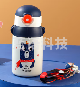 富光WFZ1174-420 儿童保温杯壶抗菌304不锈钢便携水杯男女小学生宝宝带吸管水杯子 蓝色