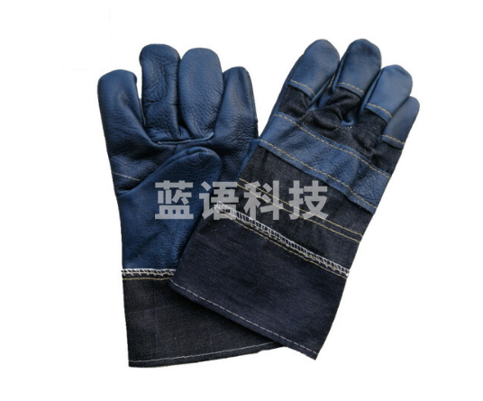 牛皮电焊手套牛仔布短款耐磨焊工手套 海员手套(颜色随机发) 1双