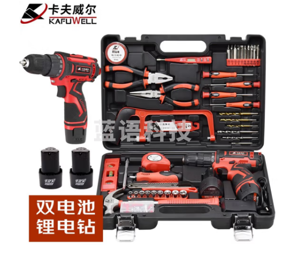 卡夫威尔 126件手电钻工具箱套装 家用电钻工具套装 双电池电动螺丝刀组套 木工螺丝批扳手五金工具 P3893A