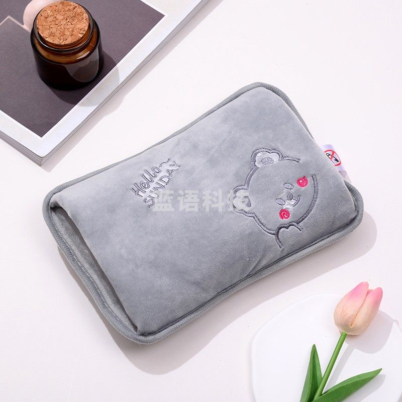 充电式防爆毛绒可爱插电电暖水袋注水双插手暖手宝热水袋混色图案随机