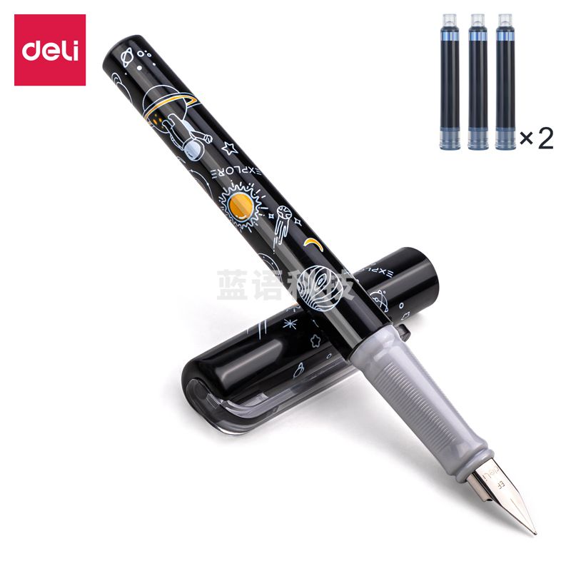 得力A933_中国航天练字钢笔(墨蓝)(1支笔+6墨囊/卡)