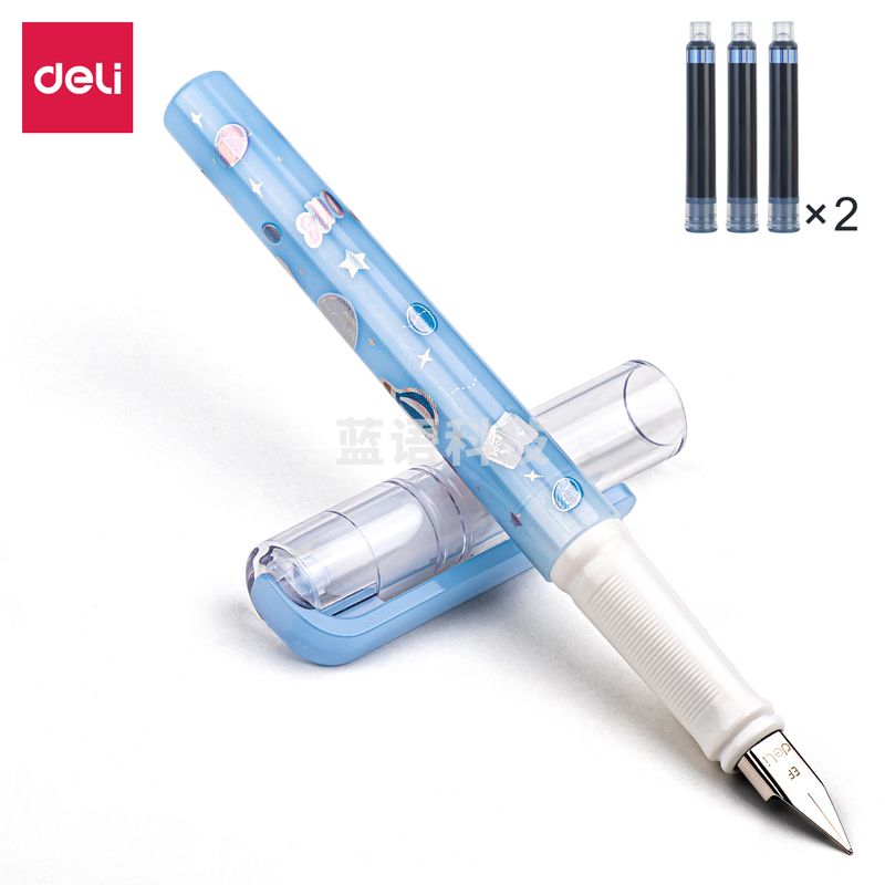 得力A930练字钢笔(墨蓝)(1支笔+6墨囊/卡)